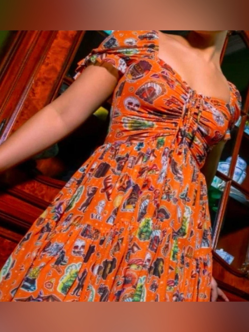 NEW✨ Blackmilk Halloween Tattoween Pumpkin Short Tea Party Dress Size L NWT - Picture 2 of 7